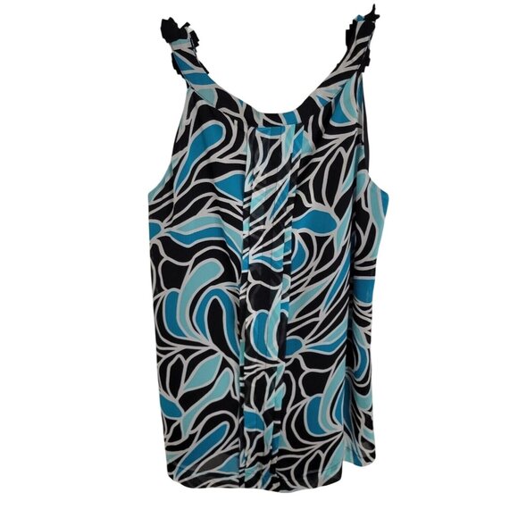 APOSTROPHE Sleeveless Abstract Print Blouse Top W/ Pleated Front & Black Lining - Picture 1 of 5